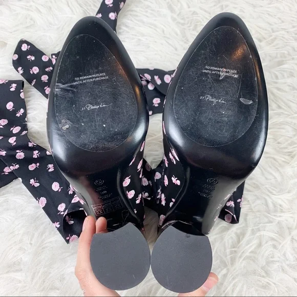 3.1 Phillip Lim Black and Pink Floral Heels - Picture 11 of 12